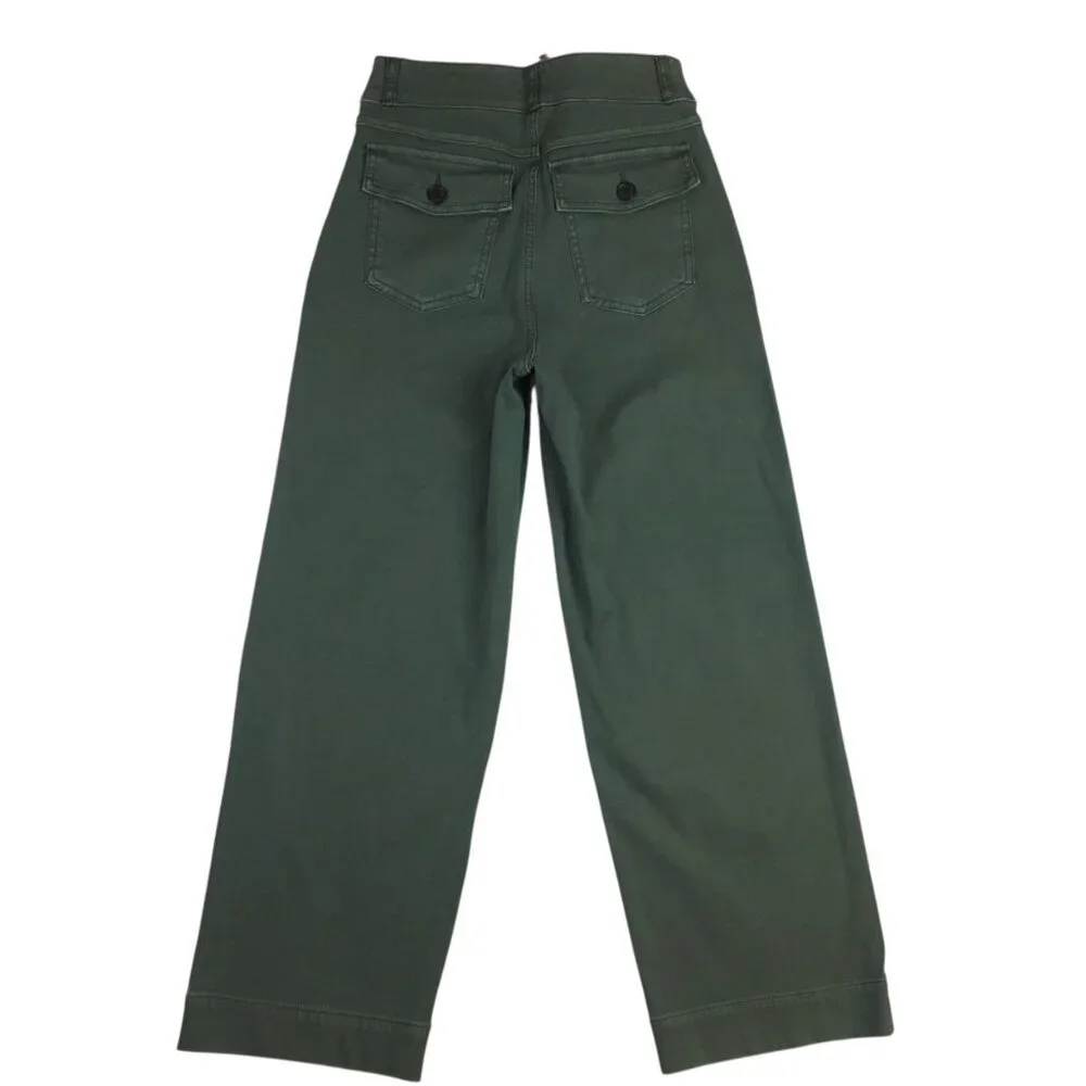 Spanx Twill Crop Wide Leg Pants Olive Green Womens Small Casual High-Waist - Picture 6 of 13